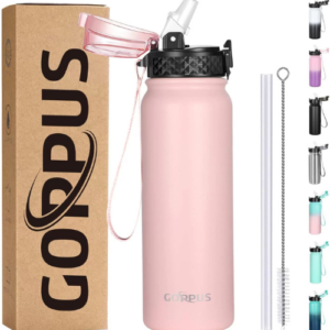 4- GOPPUS 600ml20oz Stainless Steel Water Bottle with Straw