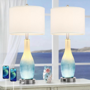 BesLowe Glass Table Lamps with 2 USB Charging Ports